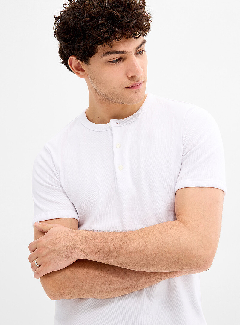 Le 31 Grey Ribbed jersey Henley T-shirt <b>Imported from Seoul</b> for men