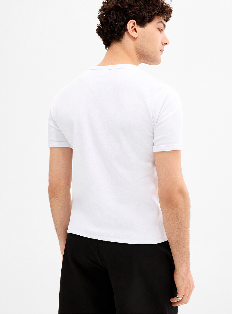 Le 31 Grey Ribbed jersey Henley T-shirt <b>Imported from Seoul</b> for men