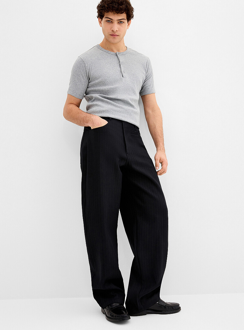 Le 31 Grey Ribbed jersey Henley T-shirt <b>Imported from Seoul</b> for men