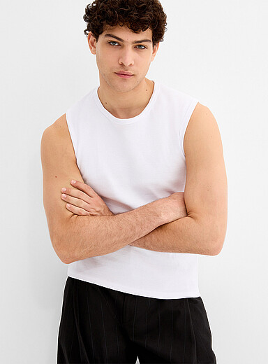 Ribbed jersey sleeveless T-shirt <b>Imported from Seoul</b>