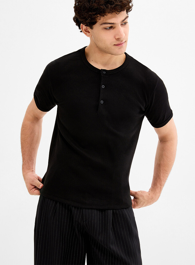 Ribbed Jersey Henley T-Shirt Imported From Seoul