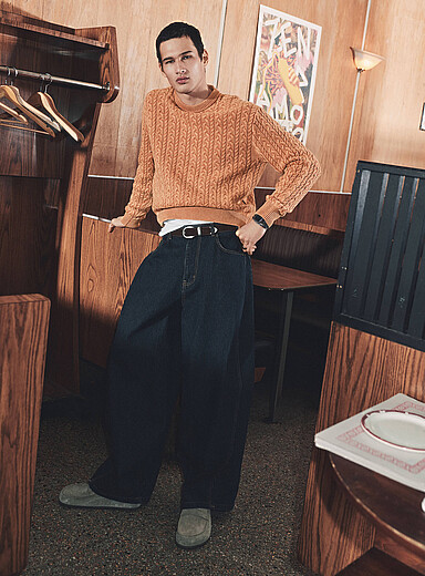 Le jean baggy rayures <i>hickory</i> Coupe extra-ample <b>Importation de S&eacute;oul</b>