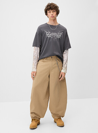 Djab: Le pantalon twill ballon XL Coupe extra-ample <b>Importation de S&eacute;oul</b> Brun clair pour homme
