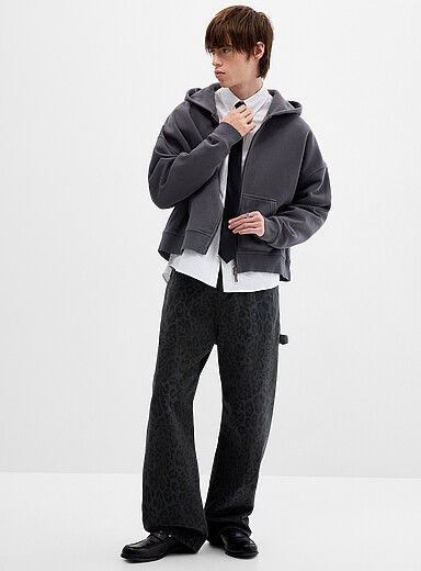 Djab Black Black leopard carpenter pant Barrel fit <b>Imported from Seoul</b> for men