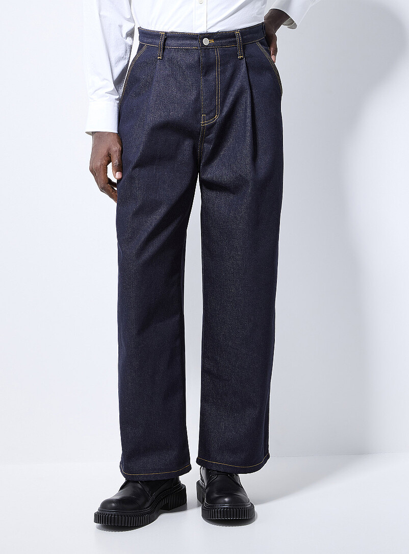 Le 31: Le jean &agrave; plis indigo profond Coupe ample <b>Importation de S&eacute;oul</b> Marine pour homme