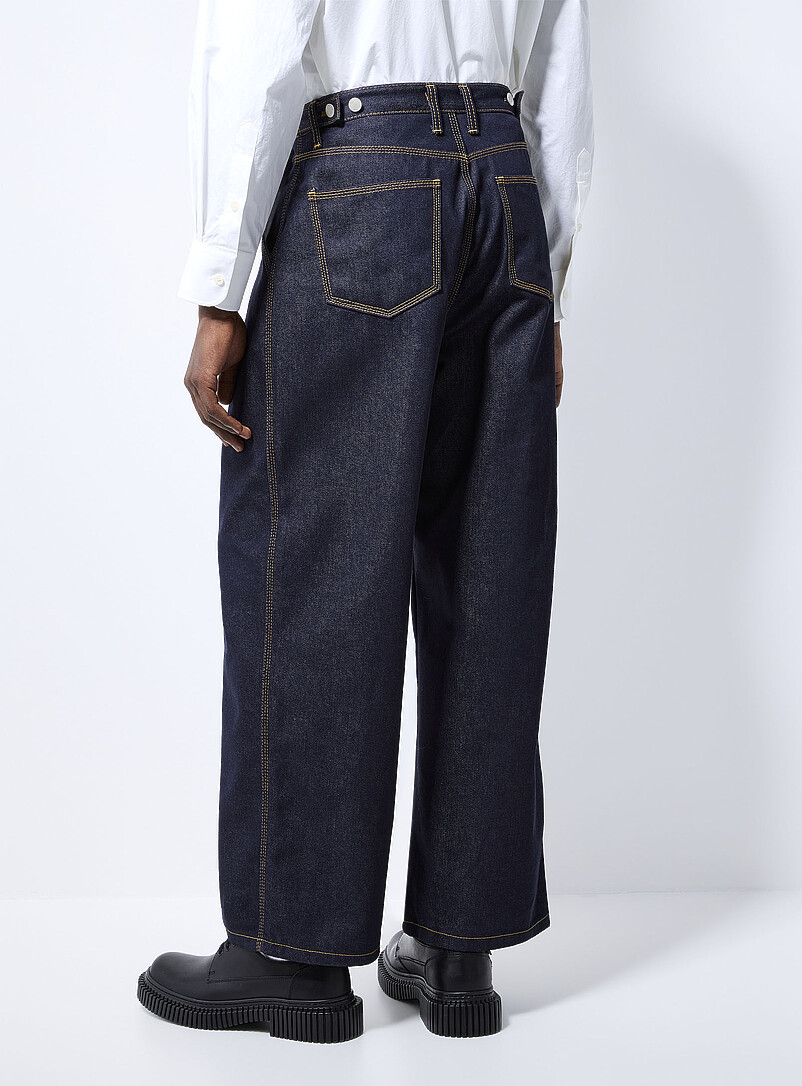 Le 31: Le jean &agrave; plis indigo profond Coupe ample <b>Importation de S&eacute;oul</b> Marine pour homme