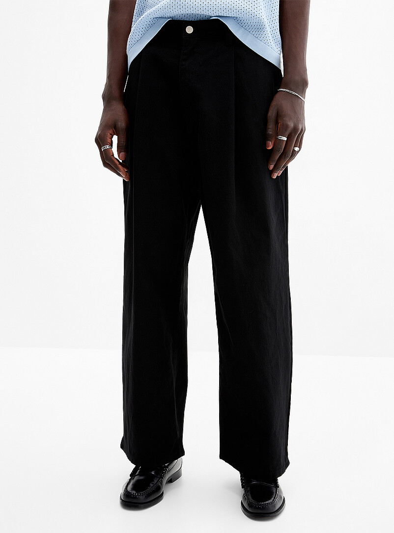 Djab: Le pantalon &agrave; plis twill lourd Coupe baggy <b>Importation de S&eacute;oul</b> Noir pour homme
