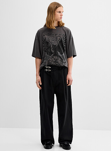 Le pantalon pompier twill lourd &agrave; plis et crochets  Coupe ample <b>Importation de S&eacute;oul</b>