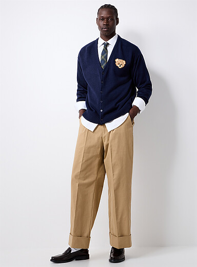 Le 31: Le chino larges revers Coupe ample <b>Importation de S&eacute;oul</b> Ivoire - Beige cr&egrave;me pour homme
