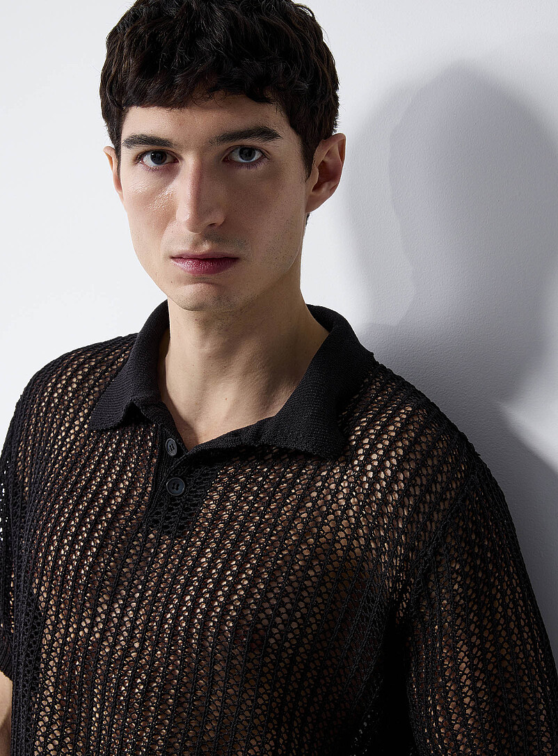 Le 31 Black Mesh loose-knit polo <b>Imported from Seoul</b> for men