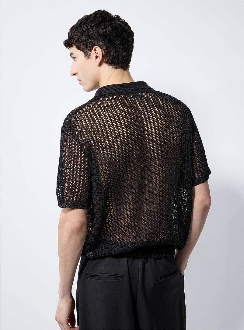 Le 31 Black Mesh loose-knit polo <b>Imported from Seoul</b> for men