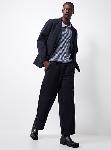 Le 31 Navy/Midnight Blue Structured chinos Straight fit <b>Imported from Seoul</b> for men
