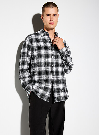 Le 31 Black Boucl&eacute;-like check shirt <b>Imported from Seoul</b> for men