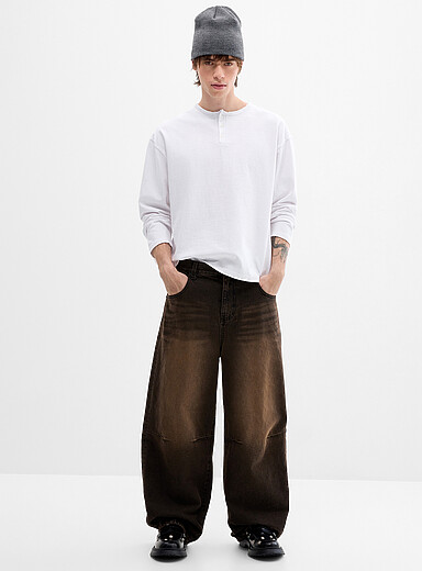 Brown-wash loose jean Barrel fit <b>Imported from Seoul</b>
