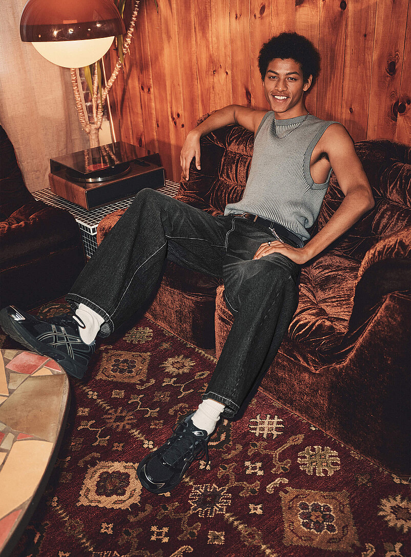 Faded black textured-stripe jean Ultra-loose fit Imported from Seoul product image (primary)