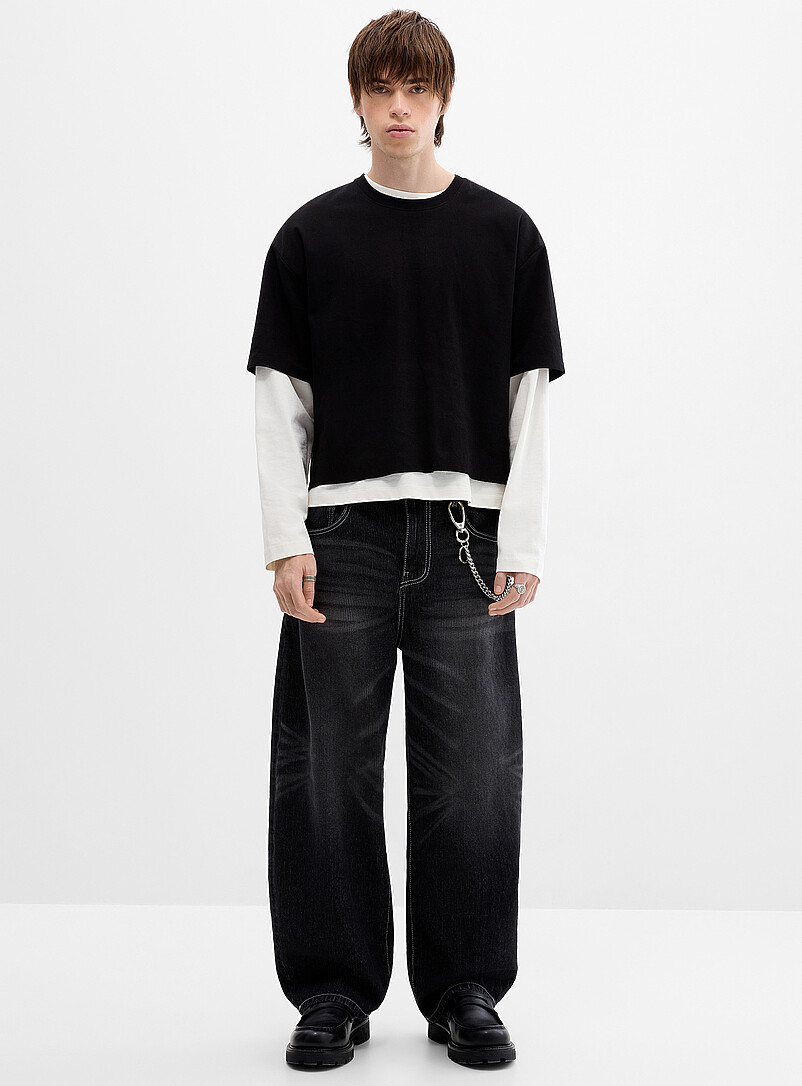 Faded black textured-stripe jean Ultra-loose fit Imported from Seoul product image 2