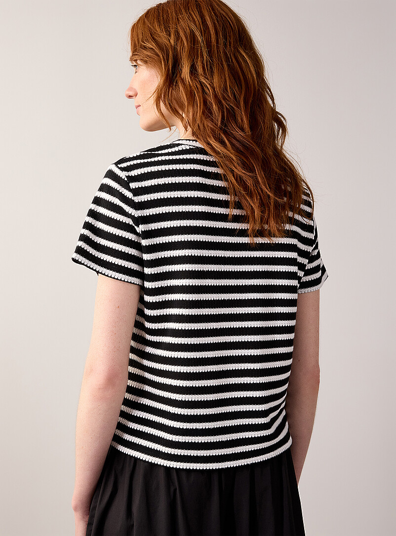 SANCTUARY: Le chandail tricot textur&eacute; &agrave; rayures Blanc et noir pour femme
