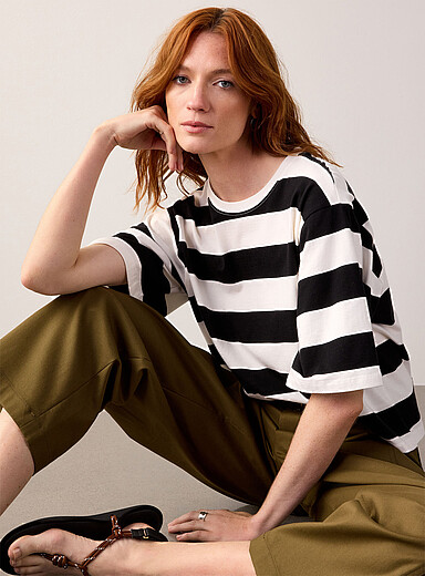 SANCTUARY: Le t-shirt ray&eacute; noir et blanc coton bio Blanc et noir pour femme