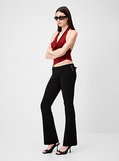 Motel Black Side straps dress pant <b>Fit: bootcut, high rise</b> for women