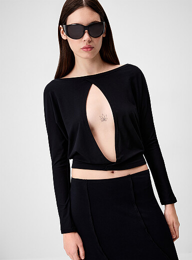 Motel: Le t-shirt ouverture goutte crois&eacute;e Noir pour femme