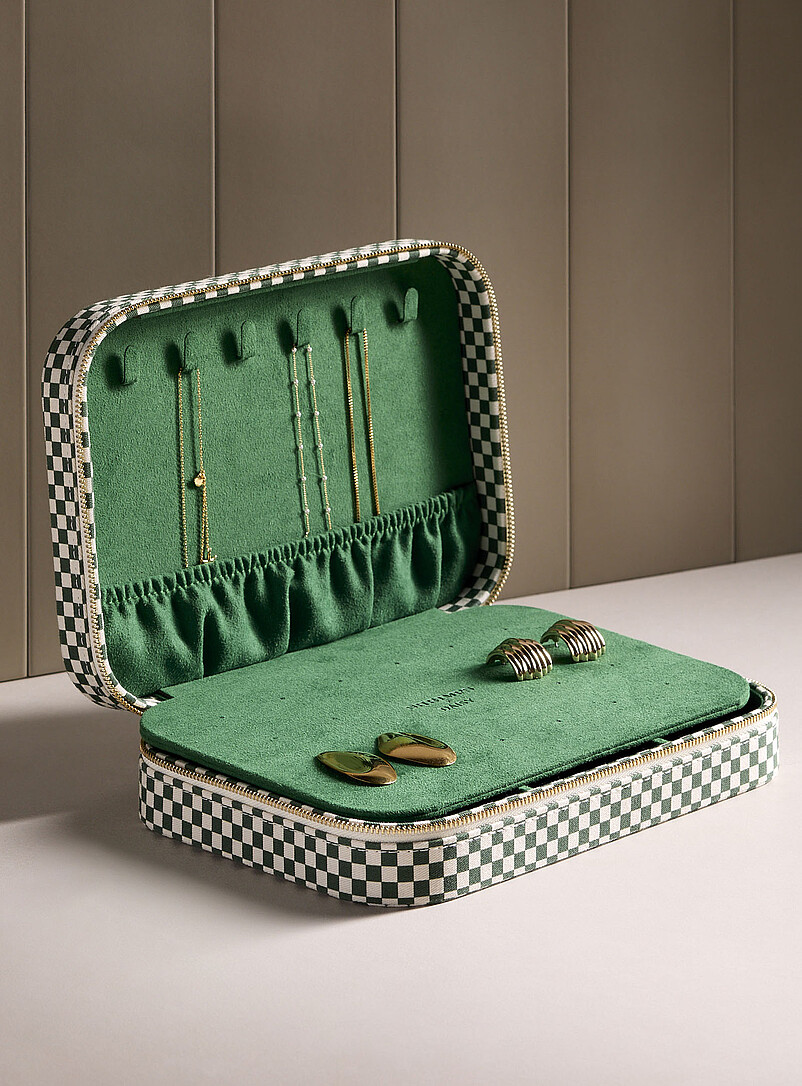 Forest green checkers rectangular jewellery box product image (primary)