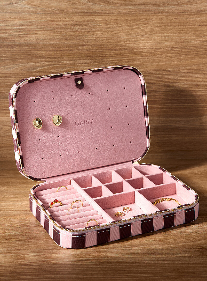 Pink stripes rectangular jewellery box product image (primary)