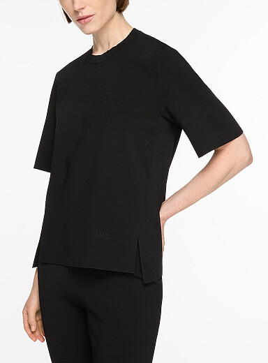Stella McCartney Black Side slits heavy knit T-shirt for women