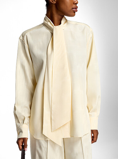 Stella McCartney Off White Scarf-neck moir&eacute; blouse for women