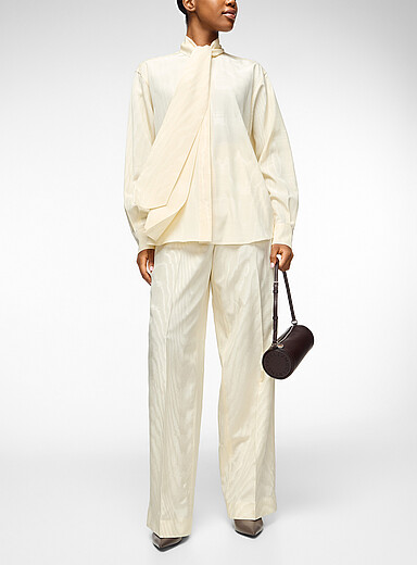 Stella McCartney: Le pantalon moir&eacute; double plis Blanc cass&eacute; pour femme