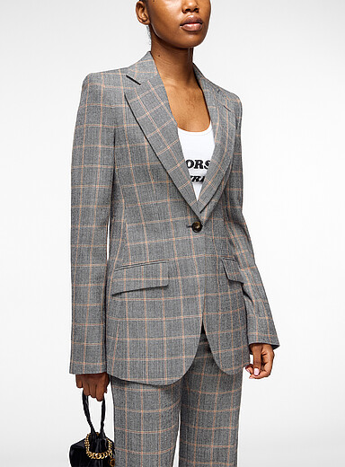 Stella McCartney Grey Prince of Wales fitted wool blazer for women