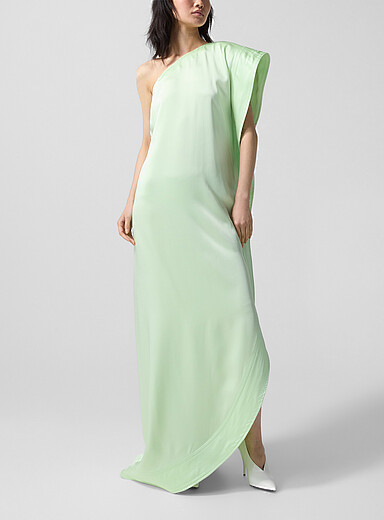 Stella McCartney Mint/Pistachio Green Reversed satin long asymmetrical dress for women