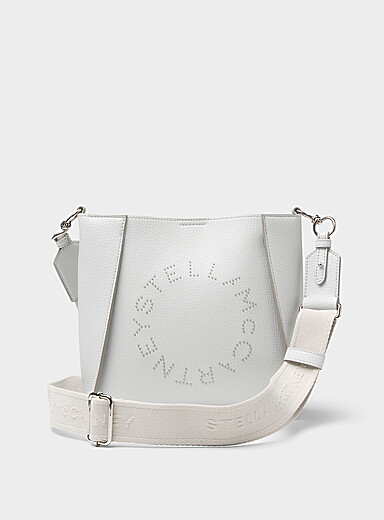 Stella McCartney Light Grey Studded logo square crossbody bag for women