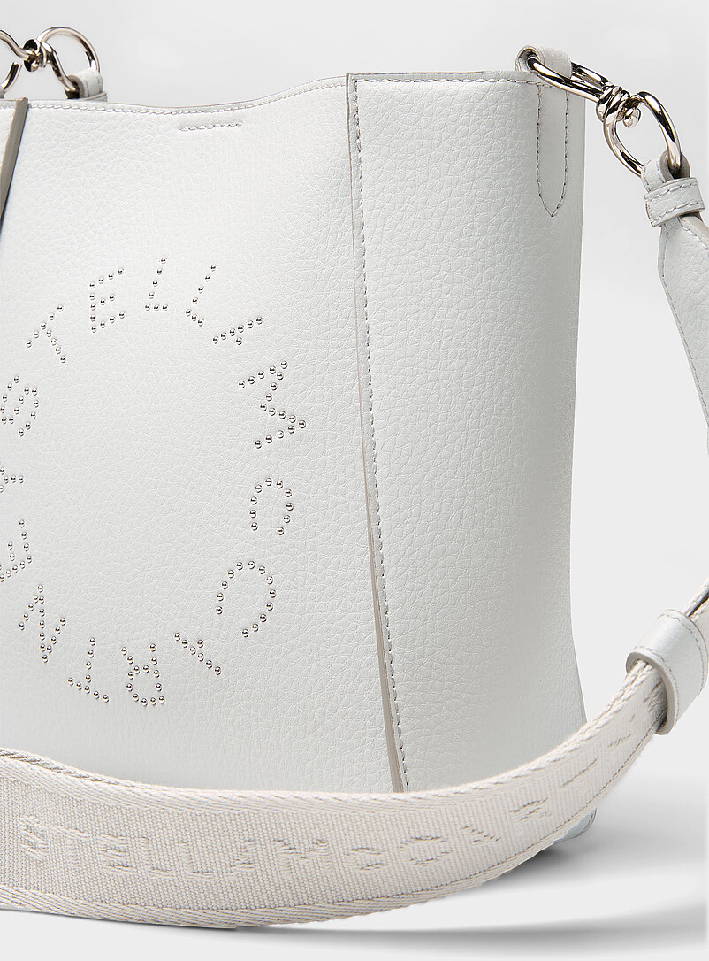 Stella McCartney Light Grey Studded logo square crossbody bag for women