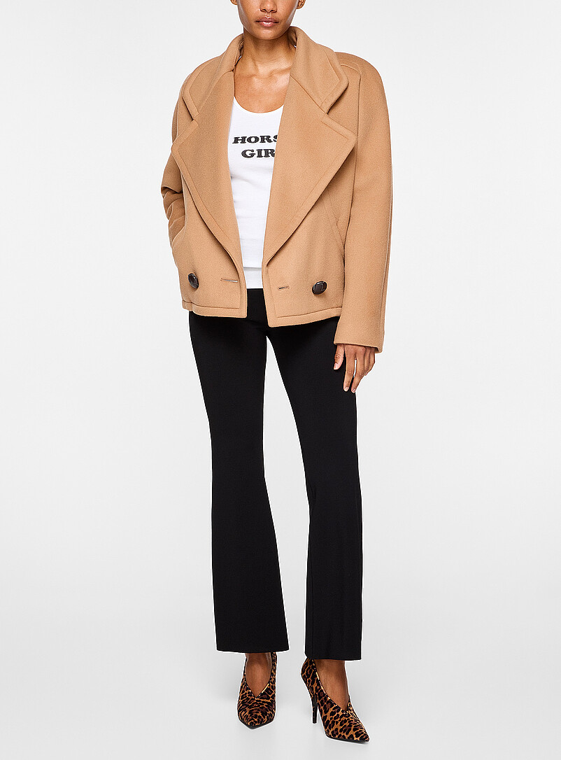 Camel wool cropped coat product image (primary)
