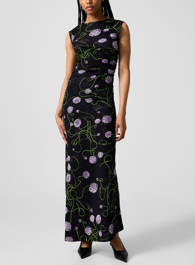 Floral mesh ruched waist dress product image (primary)