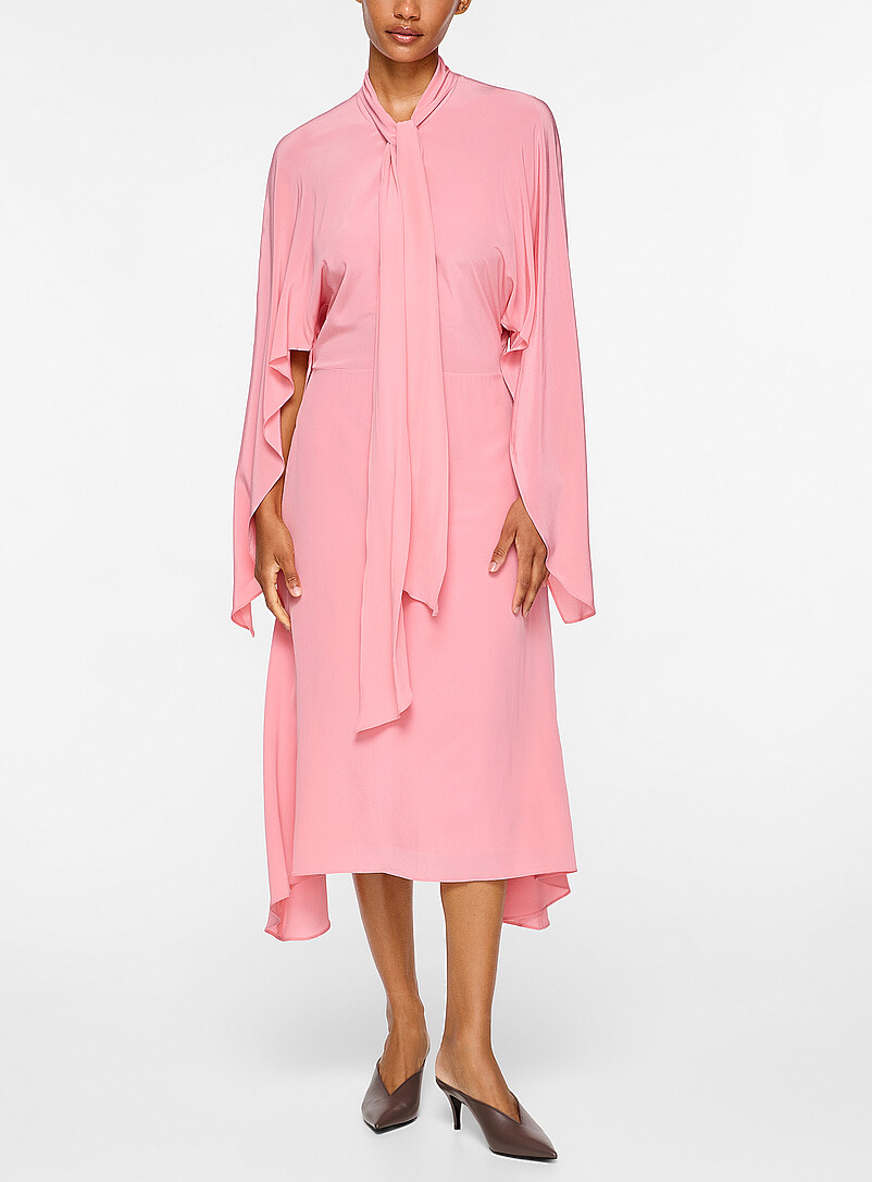 Tie-neck silk midi dress product image (primary)