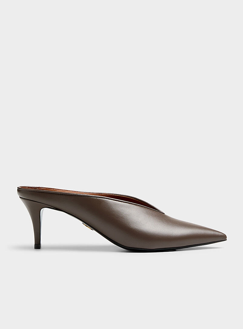 Taupe kitten heel mule pumps Women product image (primary)