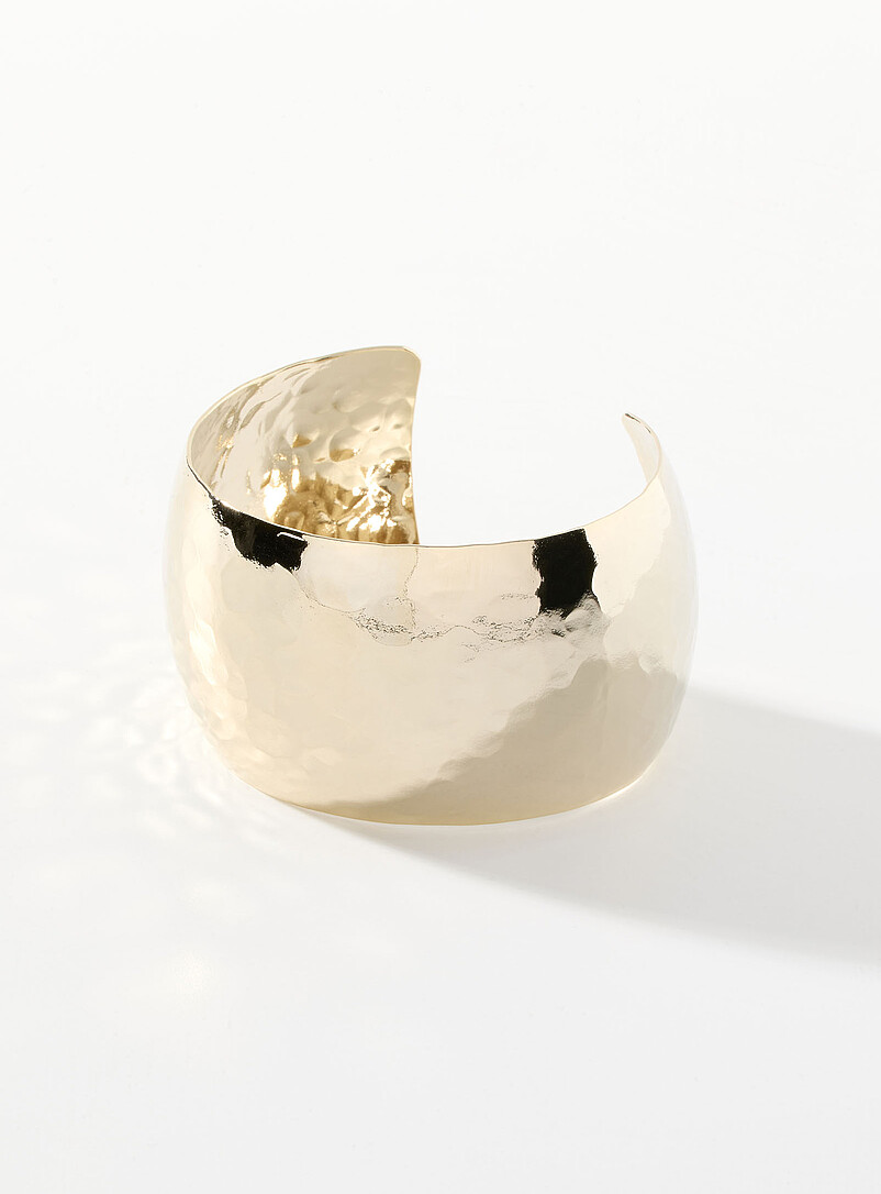 Wide hammered metal open bangle product image (primary)