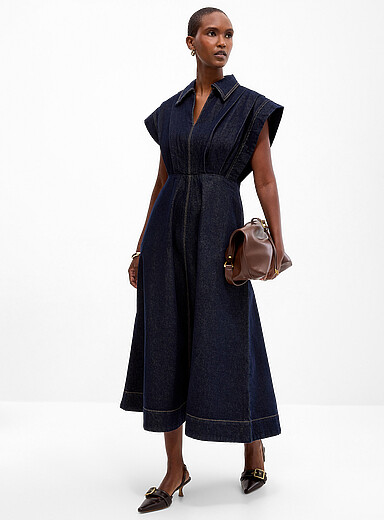 SOFIE SCHNOOR Indigo/Dark Blue Minerasw denim maxi dress for women