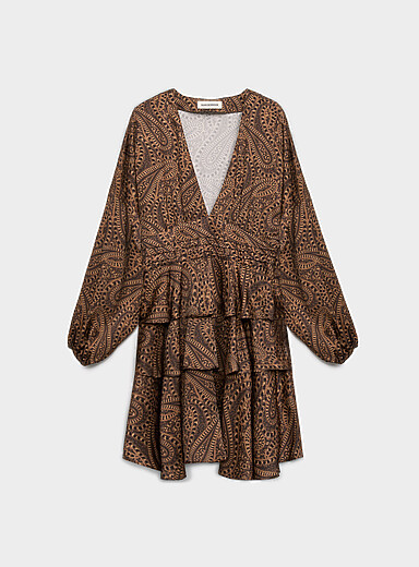 SOFIE SCHNOOR: La robe satin&eacute;e paisley &agrave; volants Jovana Brun &agrave; motifs pour femme