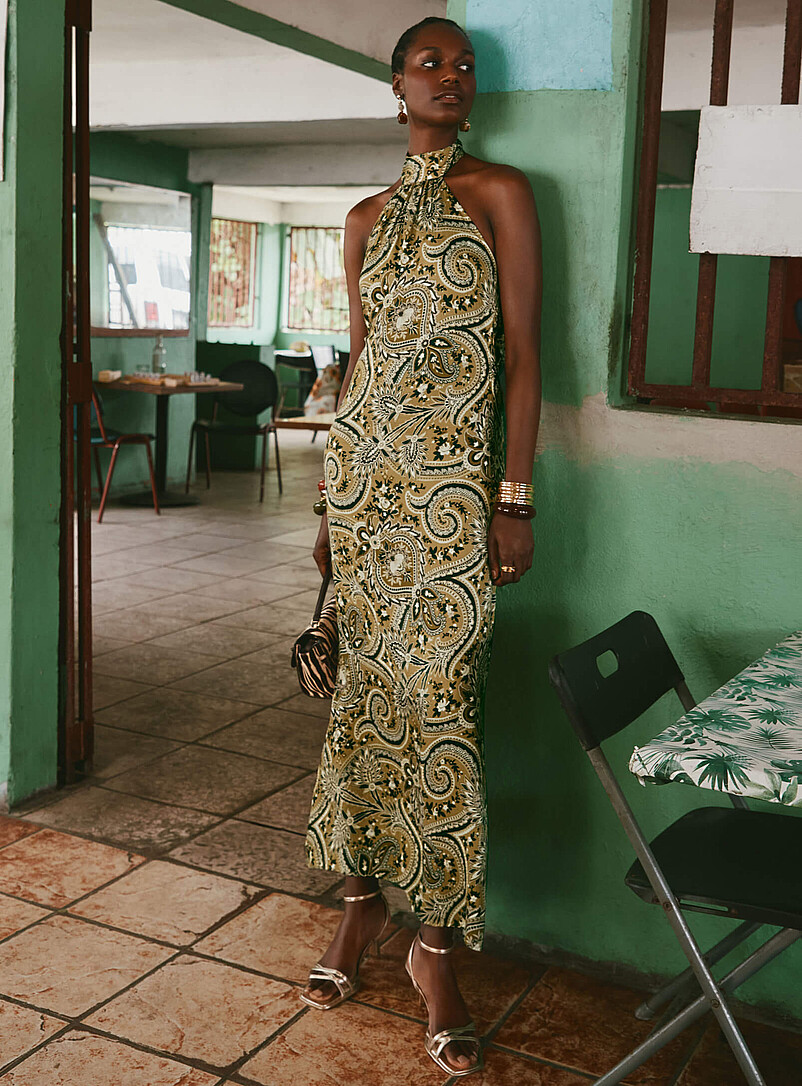 Luxurious Paisley Halter Maxi Dress