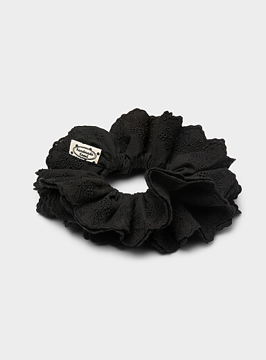 Floral and bow openwork large ruffled scrunchie