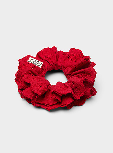 Floral and bow openwork large ruffled scrunchie