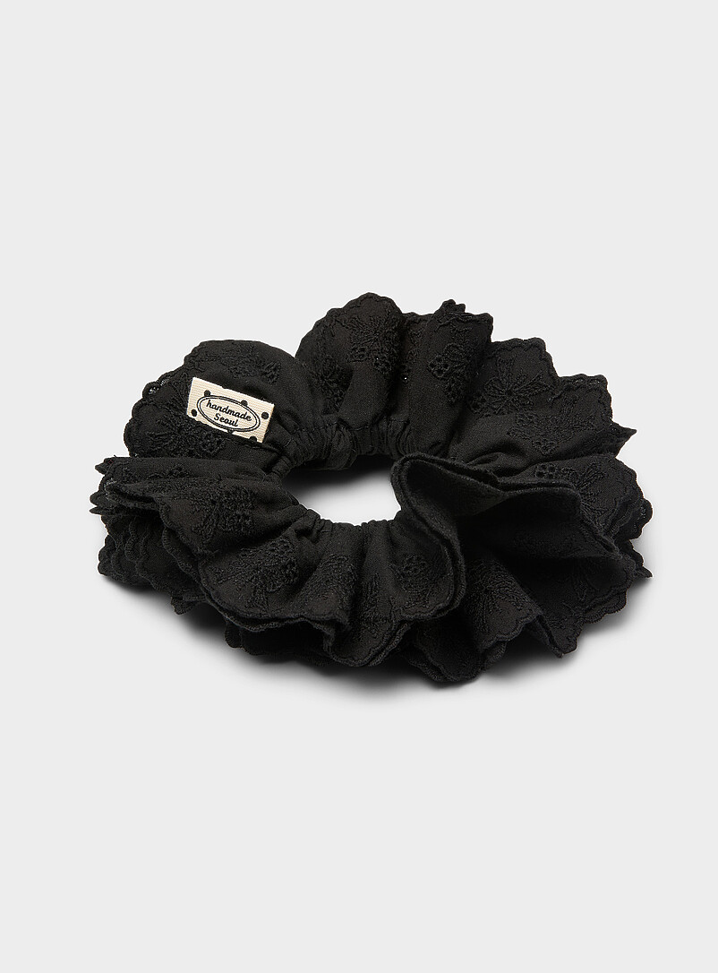 Floral And Bow Openwork Large Ruffled Scrunchie