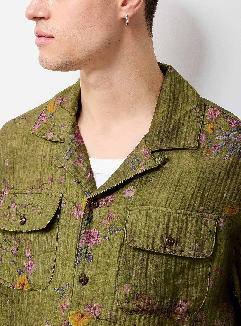 Found Patterned green  Floral vine fluid shirt for men