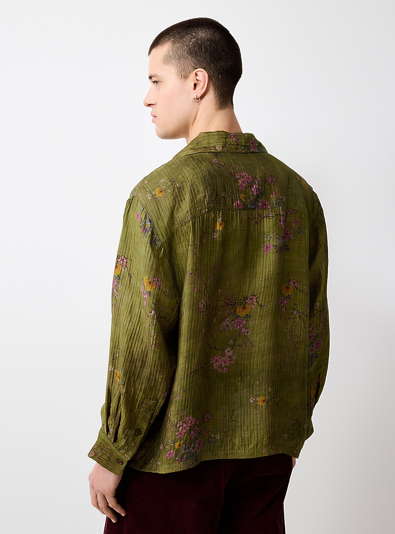 Found Patterned green  Floral vine fluid shirt for men
