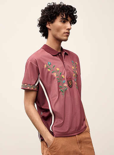 Found Patterned Red Floral embroidery sporty polo for men
