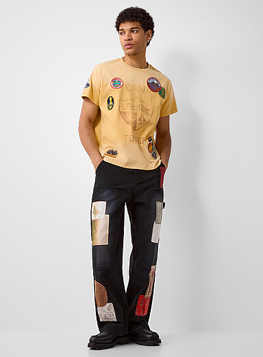Found Black Faded black patchwork jean <b>Loose fit</b> for men