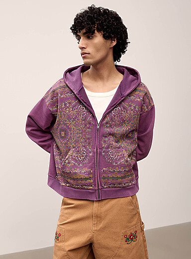 Scarf pattern zipped hoodie