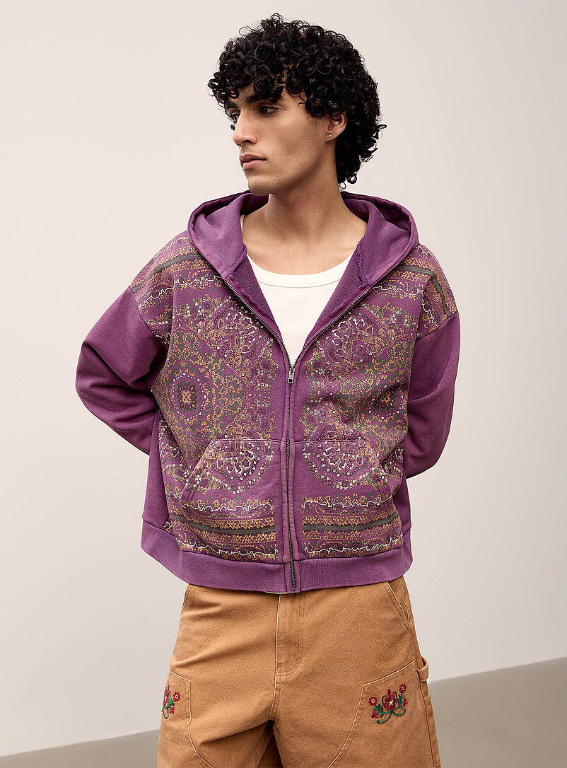 Scarf Pattern Zipped Hoodie